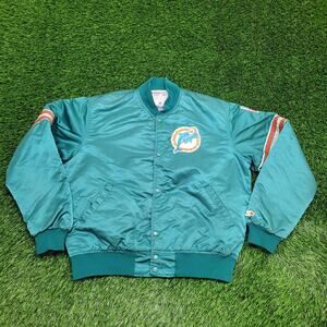 Vintage 90s Miami Dolphins Varsity Jacket Large 24x25 Cropped Baggy Satin
